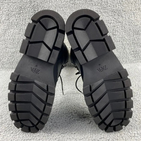 ZARA CHUNKY Ankle Womens‎ 9 Boots Black Combat Shoes Lace Up Platform Wedge - Picture 9 of 16